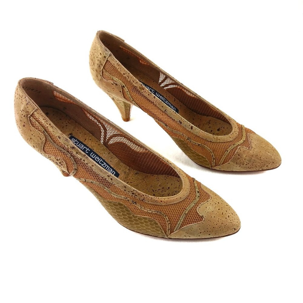 Vintage Stuart Weitzman for Mr. Seymour Cork Snake Mesh Heels 6 M Spain NOS